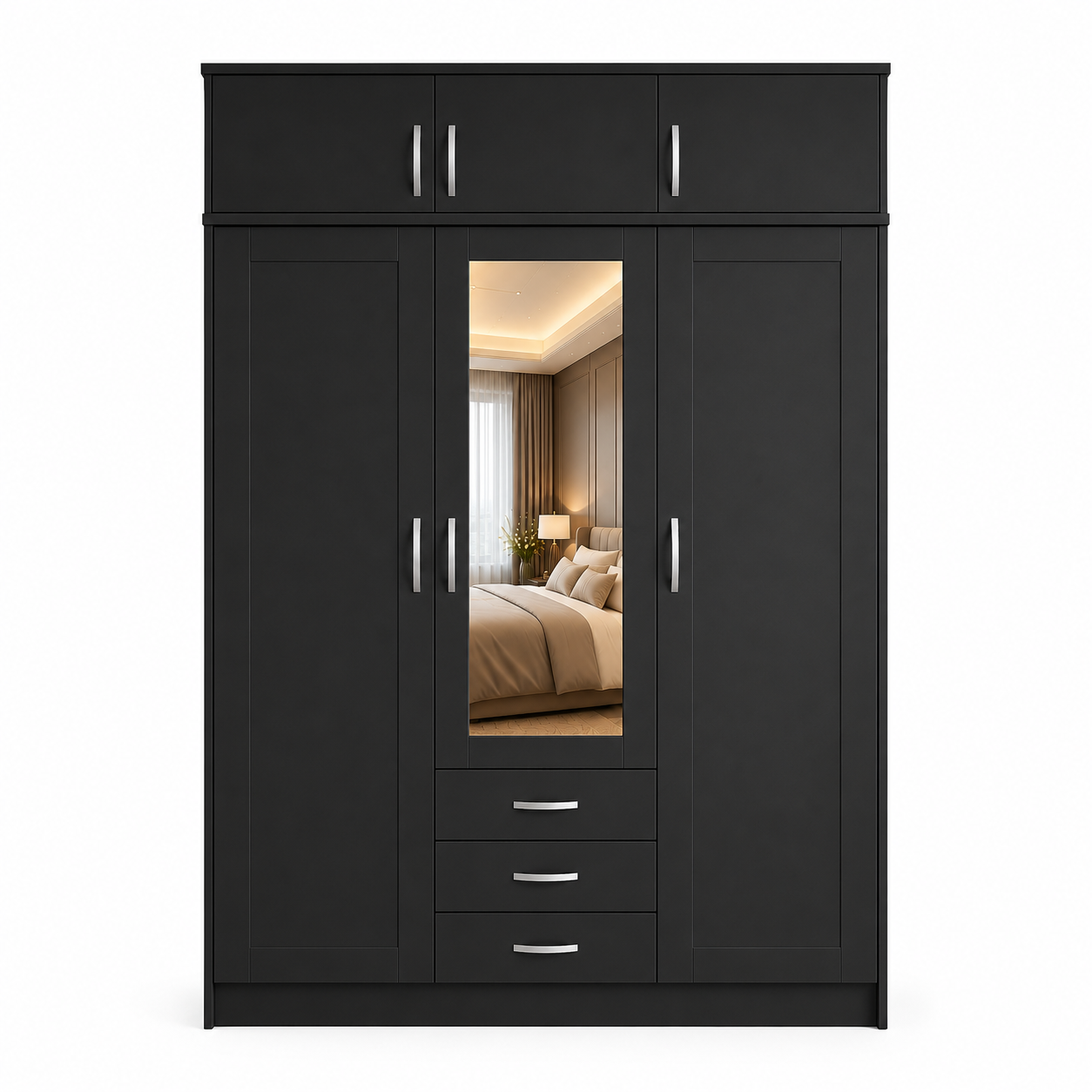 3 Door Wardrobe With Topbox Black front