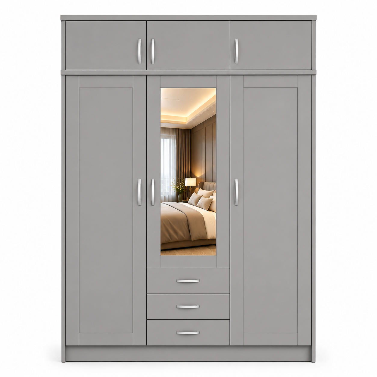 3 Door Wardrobe With Topbox Gray front