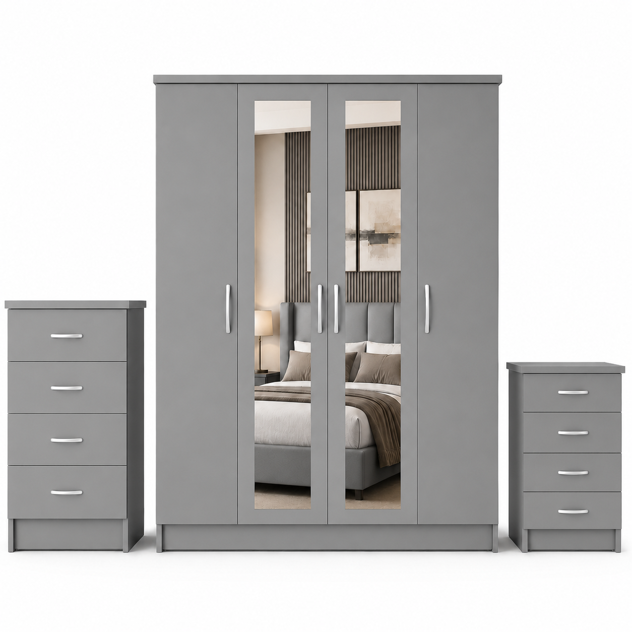 4 Door Wardrobe Set Gray front