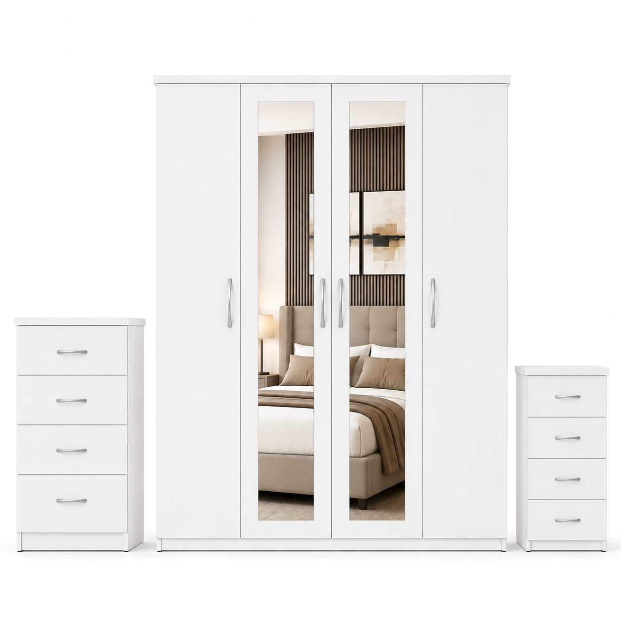 4 Door Wardrobe Set White front