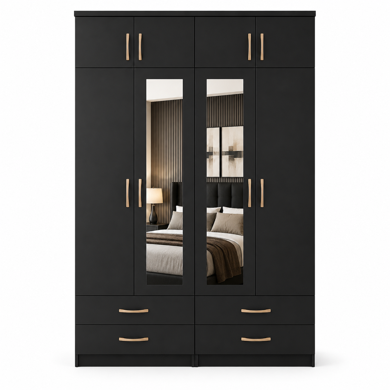 4 Door Wardrobe With Topbox Black front
