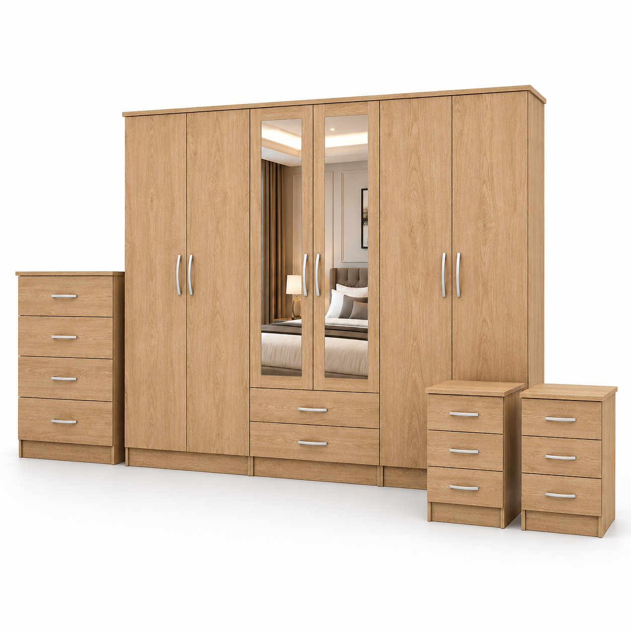 6 Door Wardrobe Set Oak