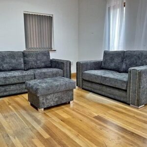 Ruby Alaska 3+2 Seater Chenille Dark Grey Sofa Set | Robust Family Suite
