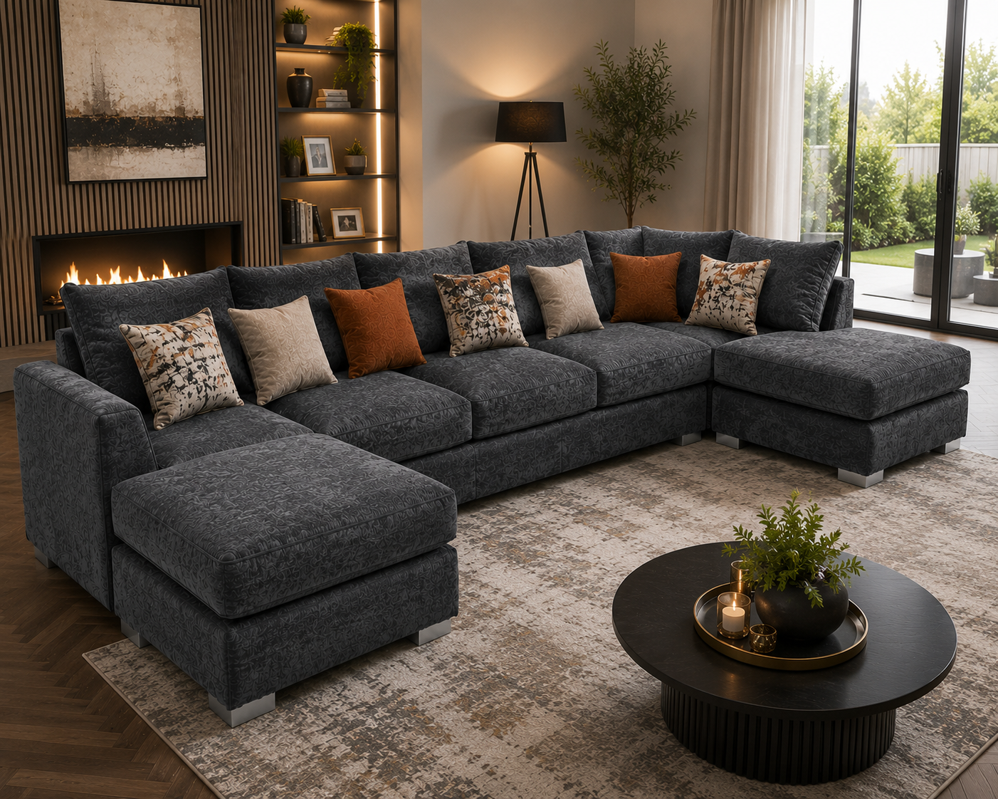 Bishop Large U Shape 5 Seater Chenille Dark Grey Sofa 4