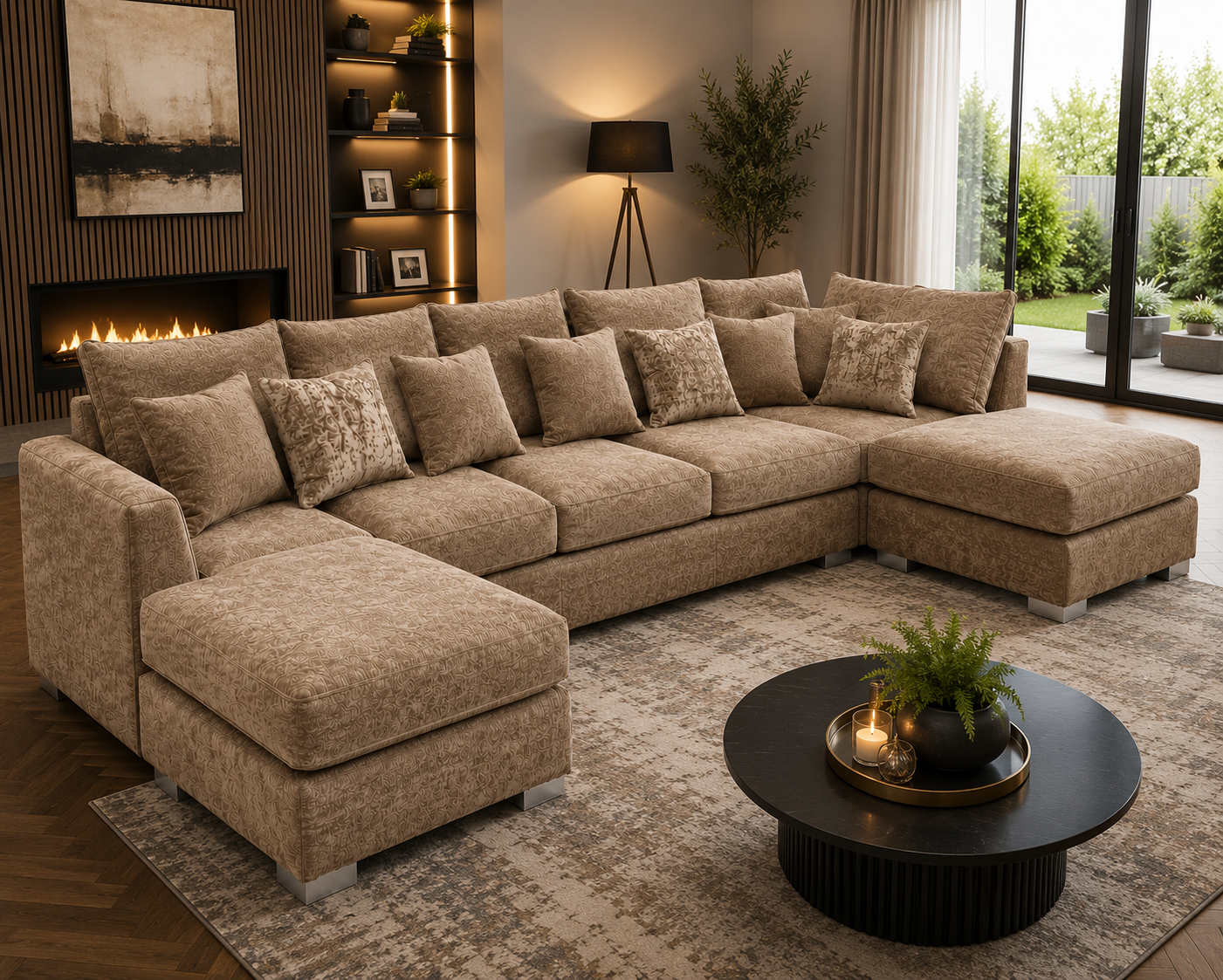 Bishop Large U Shape 5 Seater Chenille Mink Sofa - Image 4