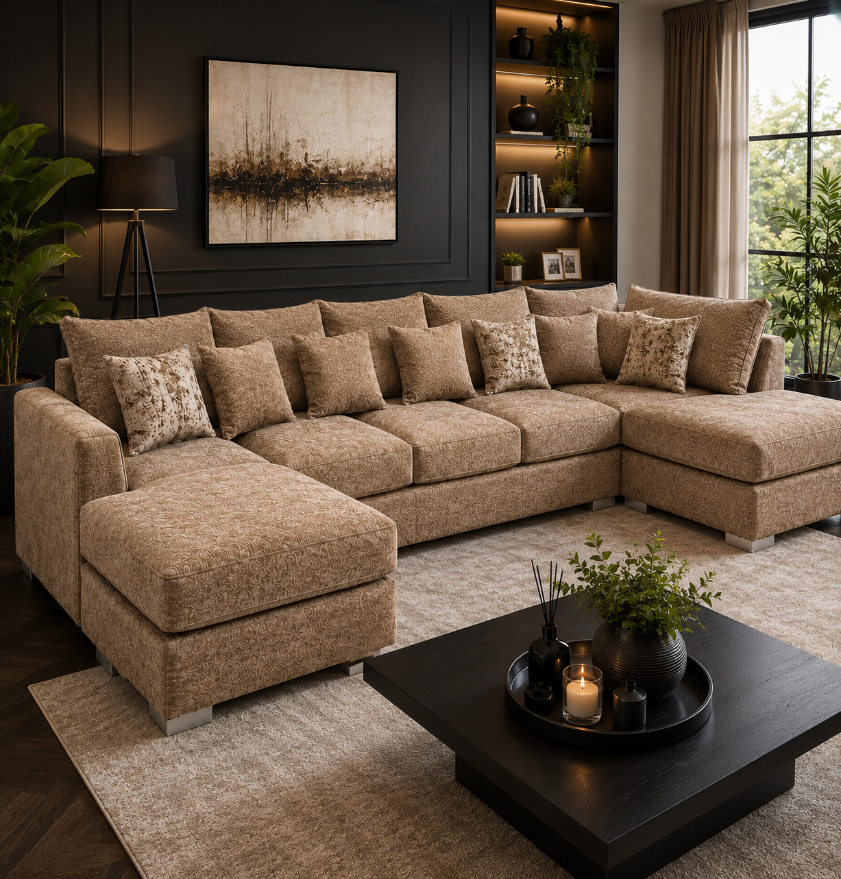 Bishop Large U Shape 5 Seater Chenille Mink Sofa - Image 5
