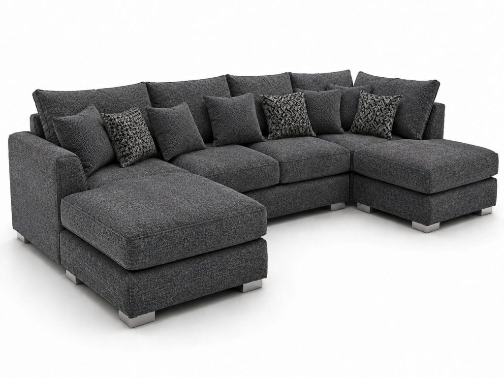 Bishop Large U Shape 5 Seater Kensington Fabric Dark Grey Sofa