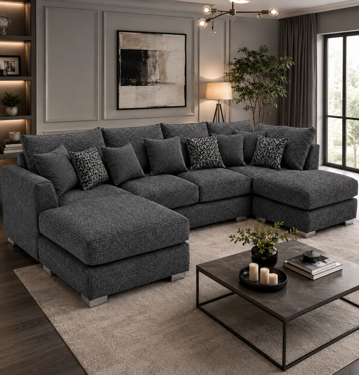 Bishop Large U Shape 5 Seater Kensington Fabric Dark Grey Sofa 4