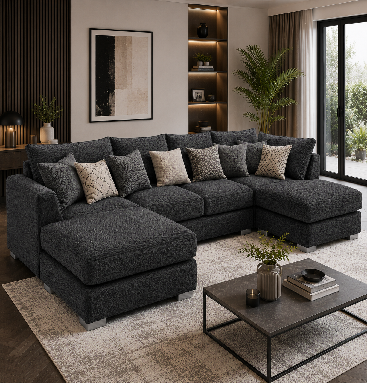 Bishop Large U Shape 5 Seater Kensington Fabric Dark Grey Sofa 5