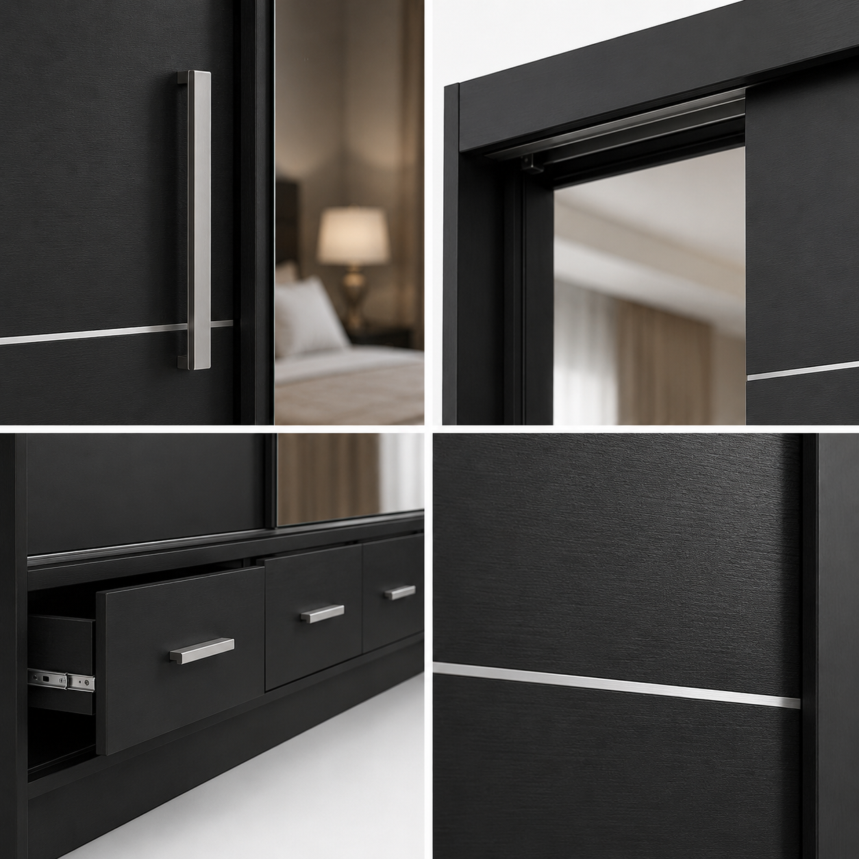 Florence Sliding Door Wardrobe Black close up