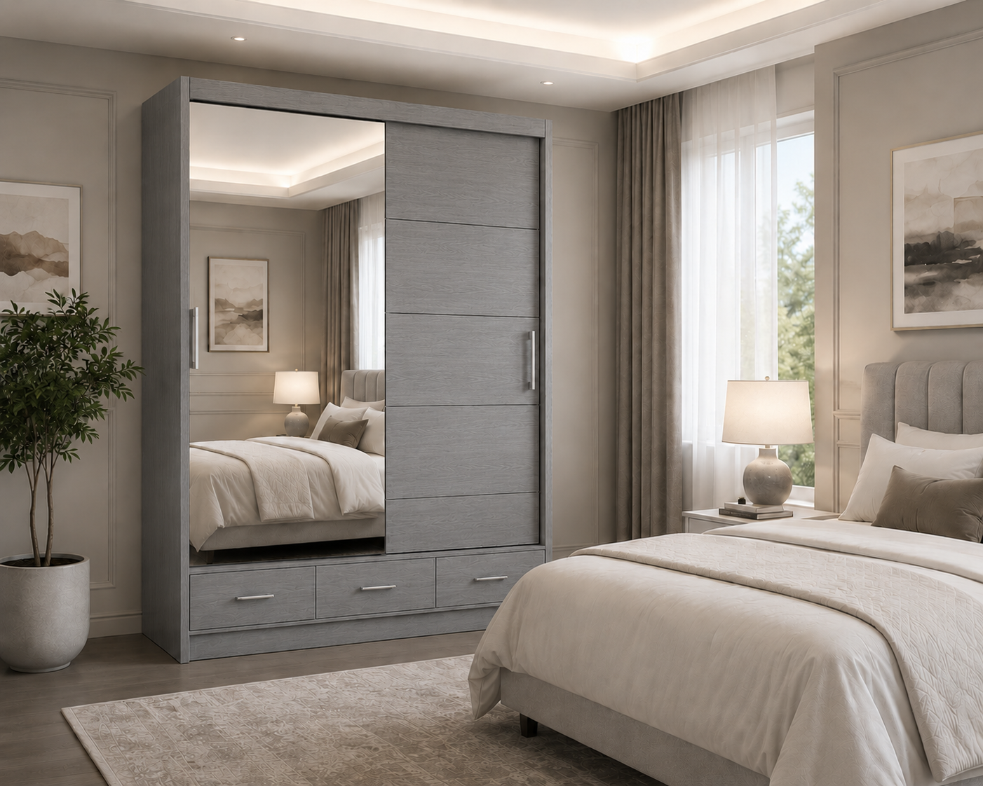 Florence Sliding Door Wardrobe Gray lifestyle