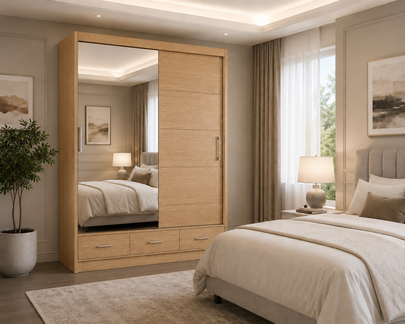 Florence Sliding Door Wardrobe Oak lifestyle