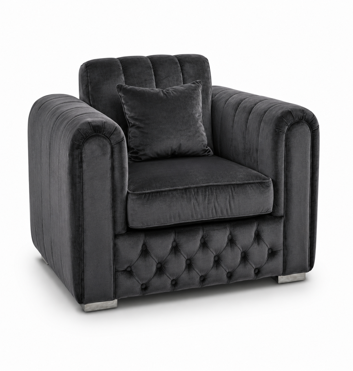 Lilly 1 Seater Plush Velvet Dark Grey Sofa 1