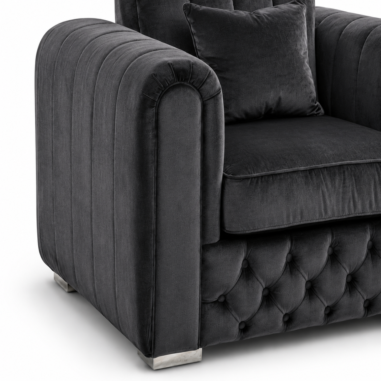 Lilly 1 Seater Plush Velvet Dark Grey Sofa 3
