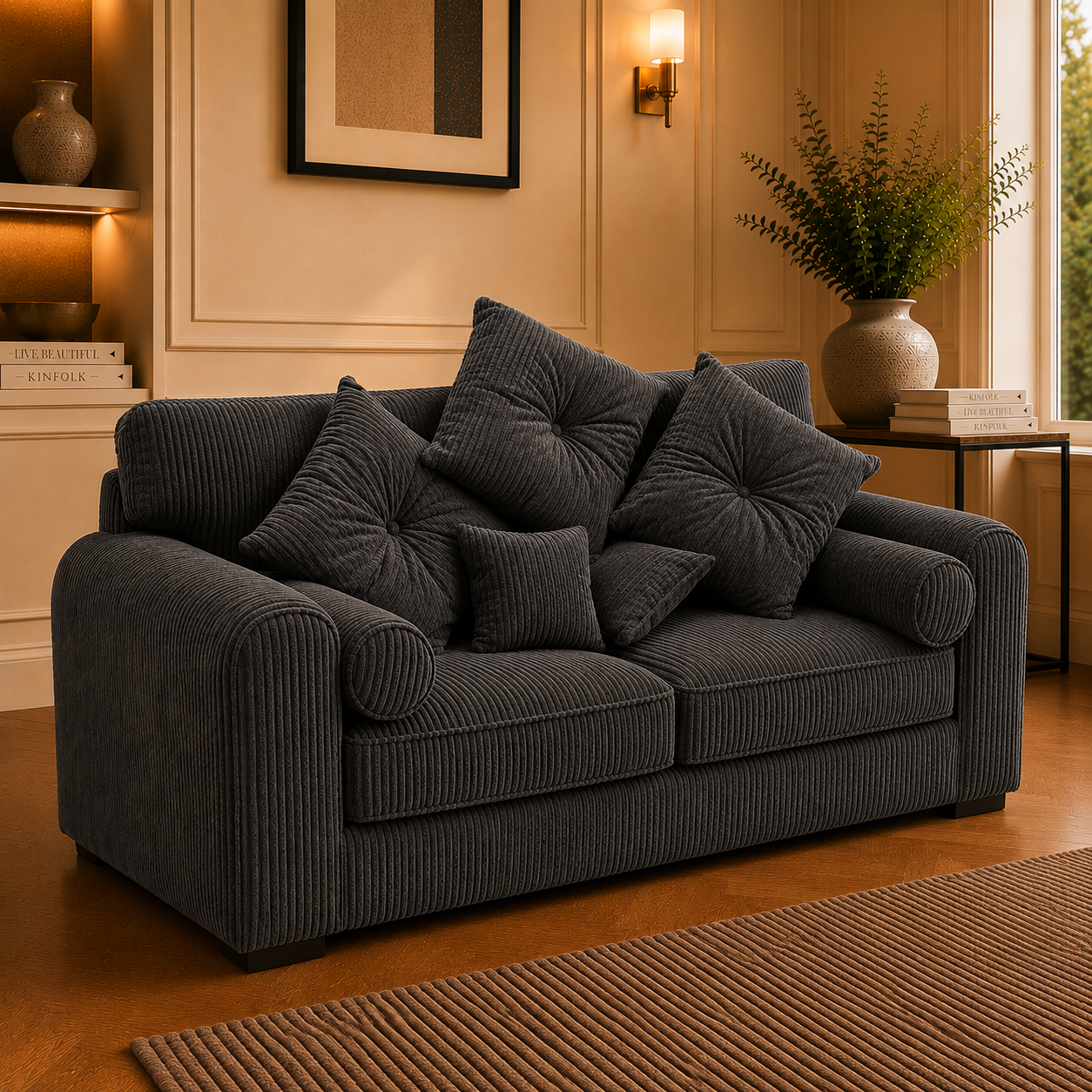 Lilly 2 Seater Jumbo Cord Dark Grey Sofa 4