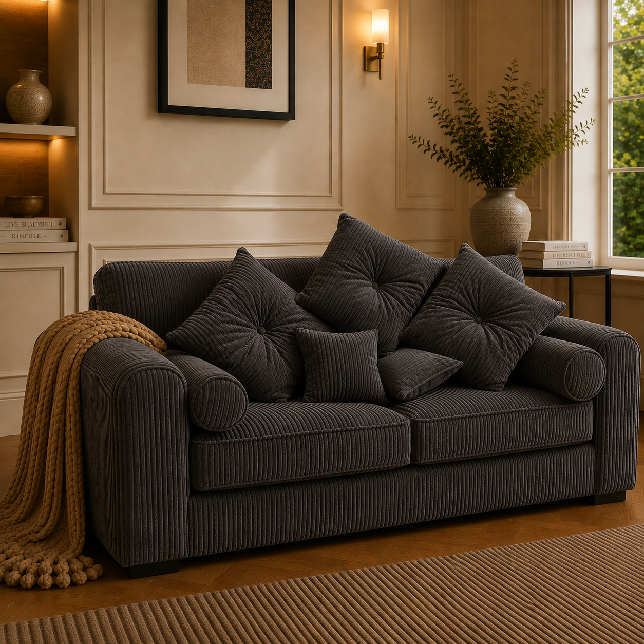Lilly 2 Seater Jumbo Cord Dark Grey Sofa 5