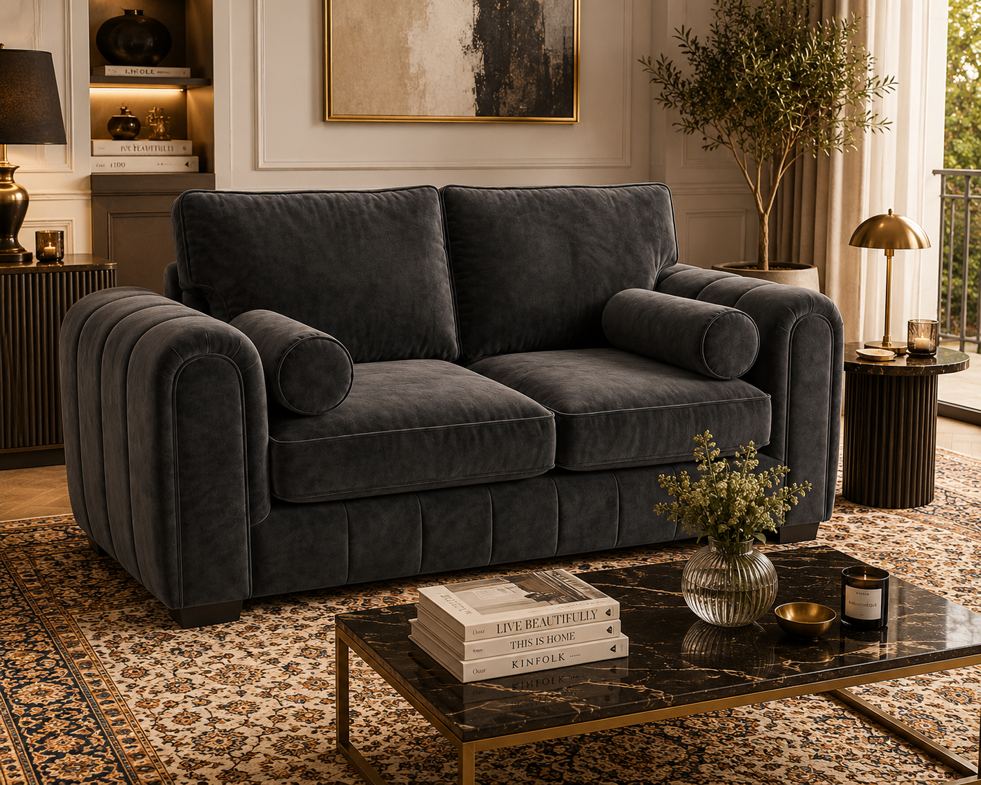 Lilly 2 Seater Plush Velvet Dark Grey Sofa - Image 5