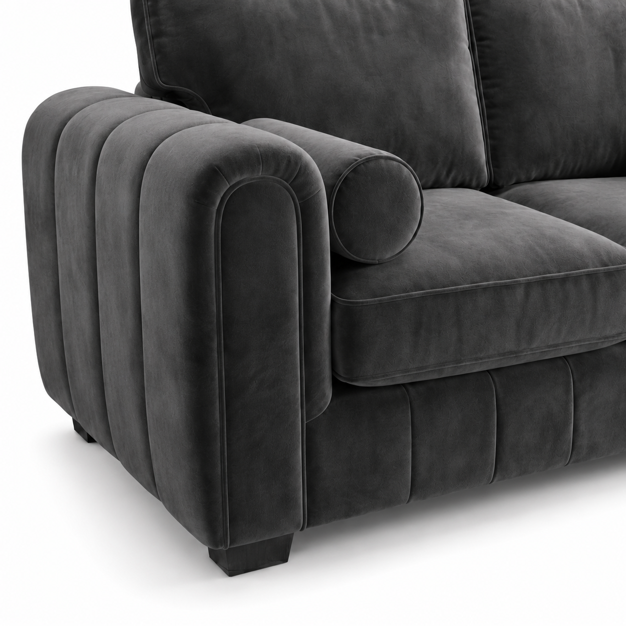 Lilly 2 Seater Plush Velvet Dark Grey Sofa close up