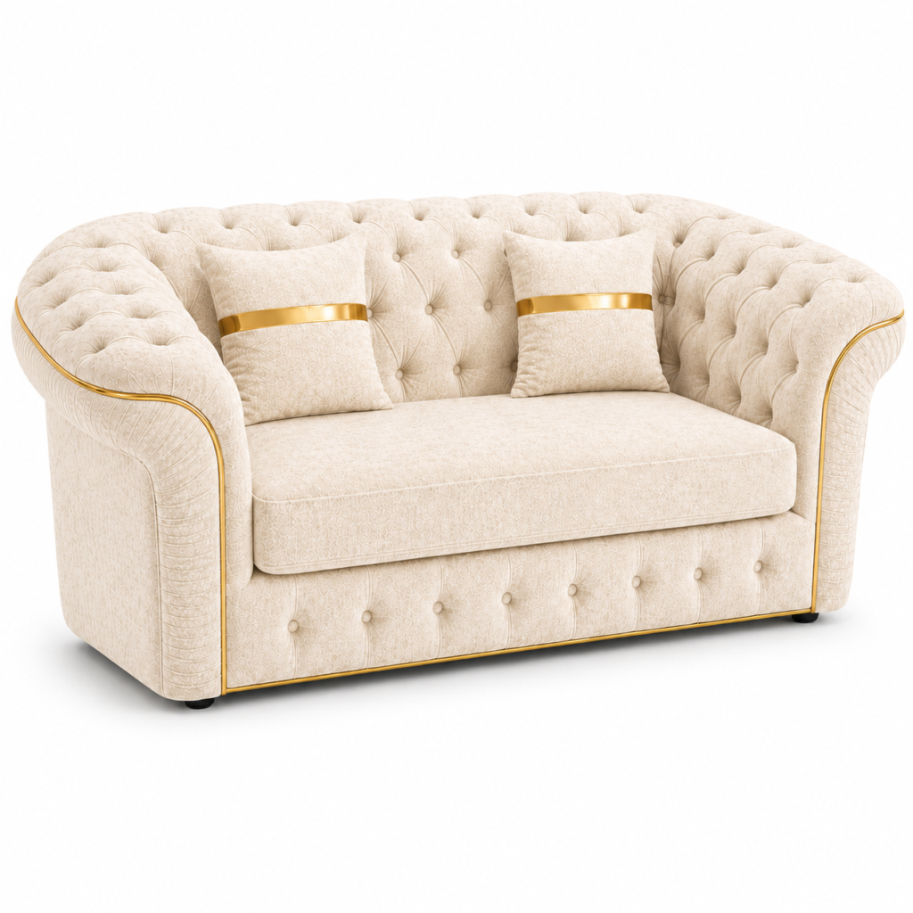 Madrid Chesterfield 2 Seater Chenille Cream Sofa 1