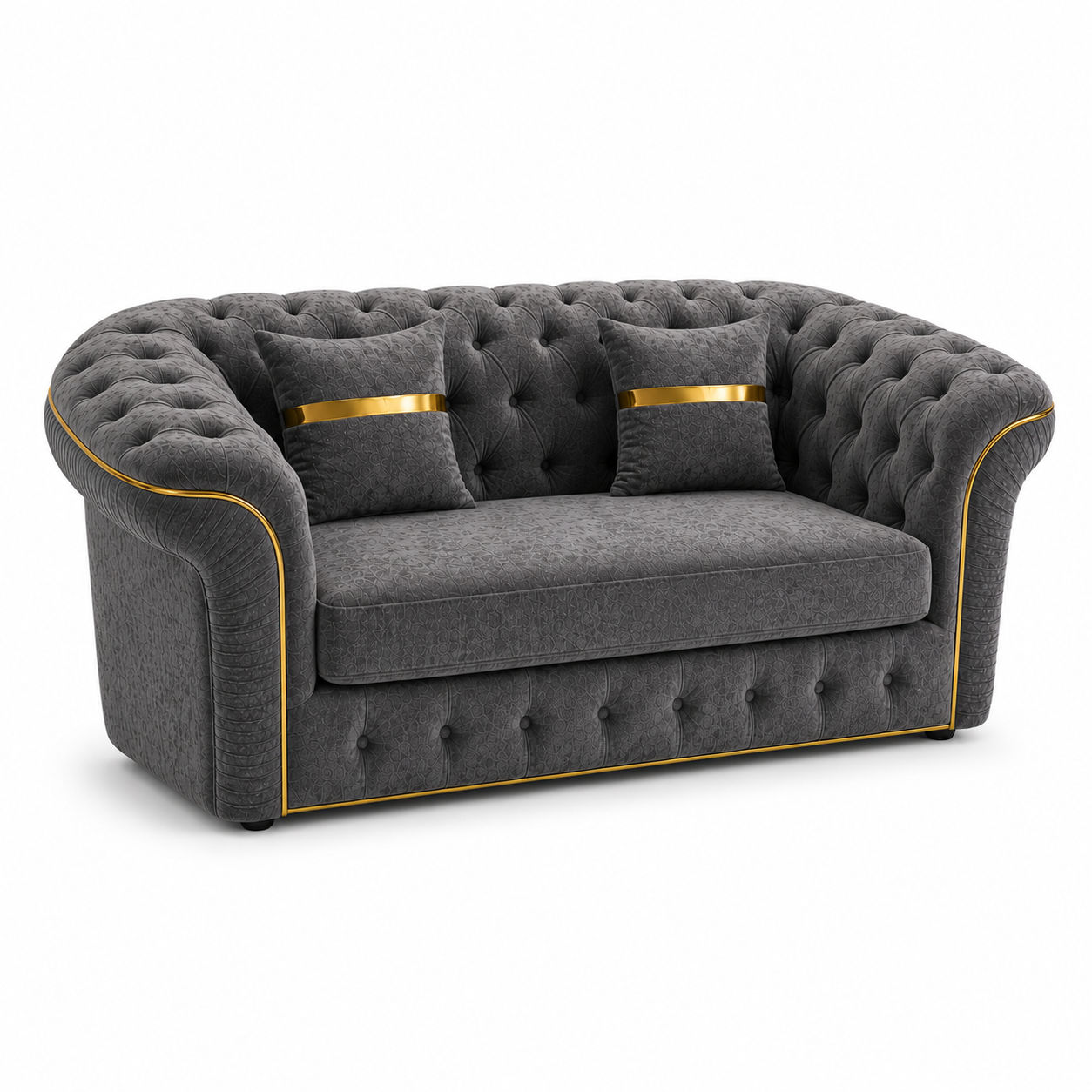 Madrid Chesterfield 2 Seater Chenille Dark Grey Sofa 1