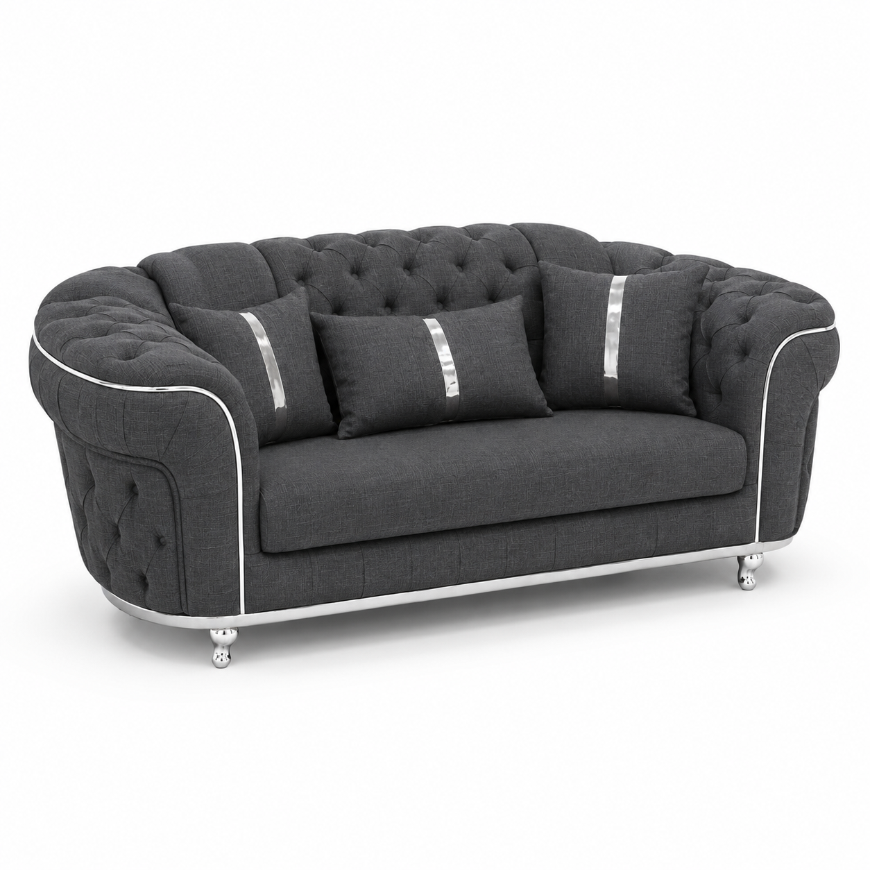 Madrid Chesterfield 2 Seater Naples & Kinsington Dark Grey Sofa 1