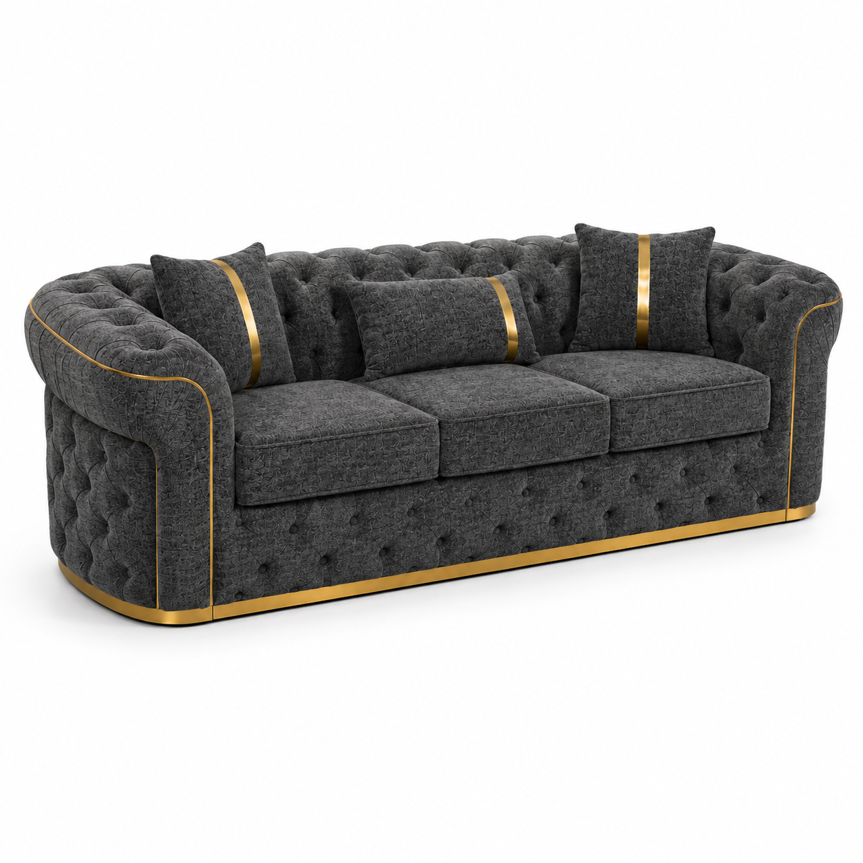 Madrid Chesterfield 3 Seater Chenille Dark Grey Sofa 1