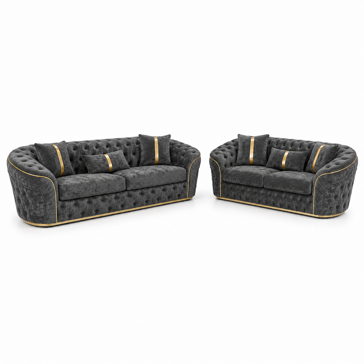 Madrid Chesterfield 3+2 Seater Chenille Dark Grey Sofa Set 1