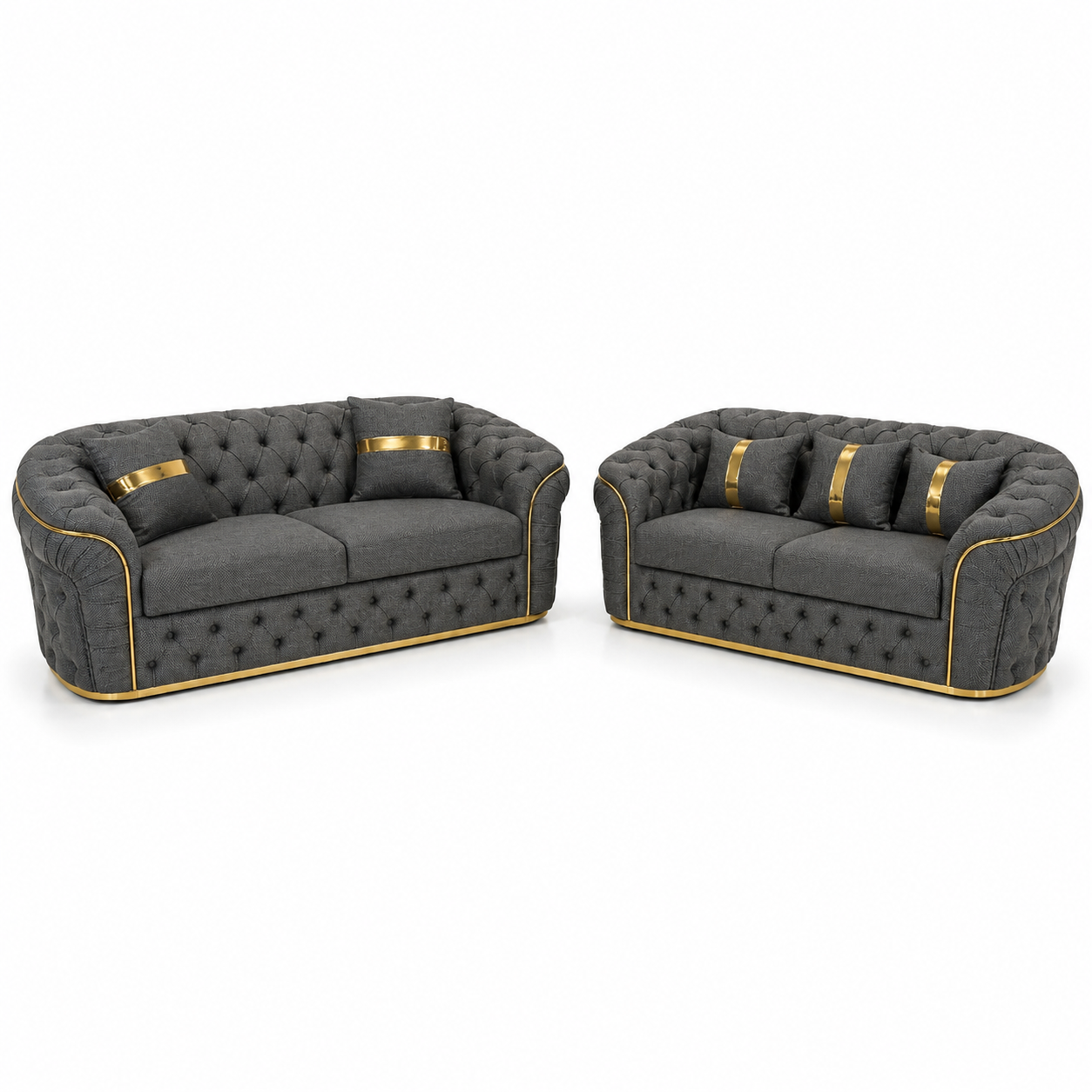 Madrid Chesterfield 3+2 Seater Naples & Kinsington Dark Grey Sofa Set