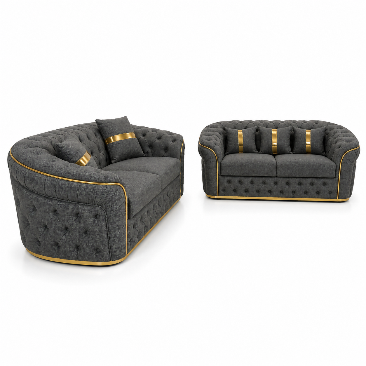 Madrid Chesterfield 3+2 Seater Naples & Kinsington Dark Grey Sofa Set 2
