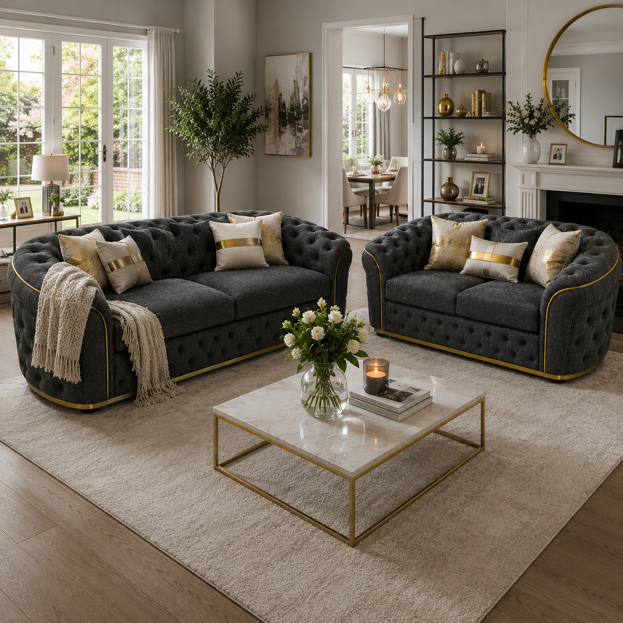Madrid Chesterfield 3+2 Seater Naples & Kinsington Dark Grey Sofa - Image 5