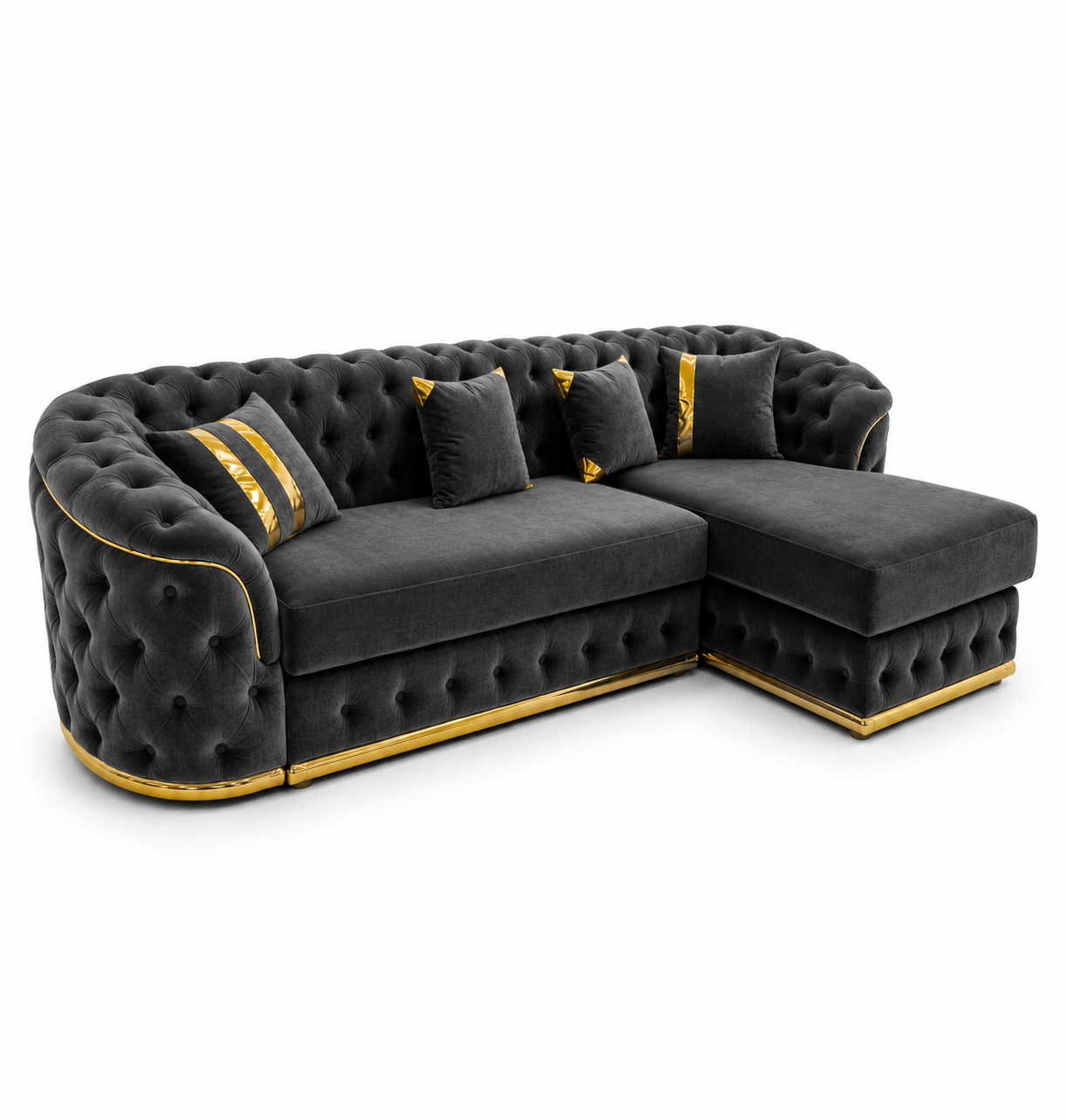Madrid Chesterfield 4 Seater L-Shape Chaise Chenille Dark Grey Sofa 6