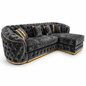 Madrid Chesterfield 4 Seater L-Shape Chaise Crush Velvet Dark Grey Sofa 1