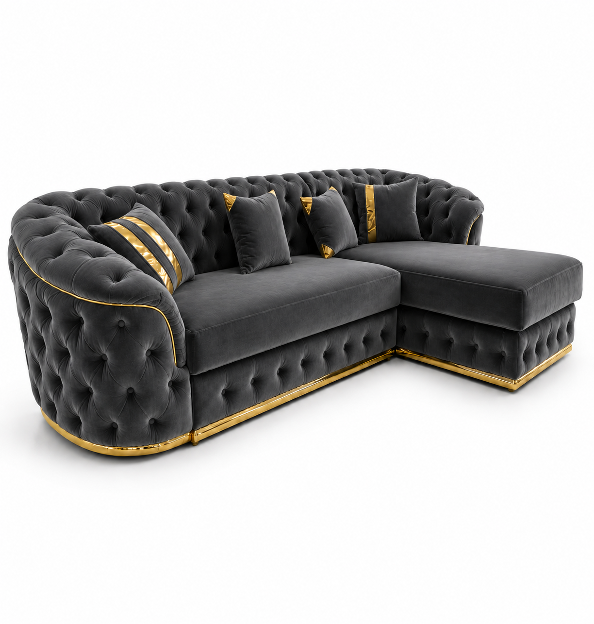 Madrid Chesterfield 4 Seater L-Shape Chaise Plush Velvet Dark Grey Sofa 1