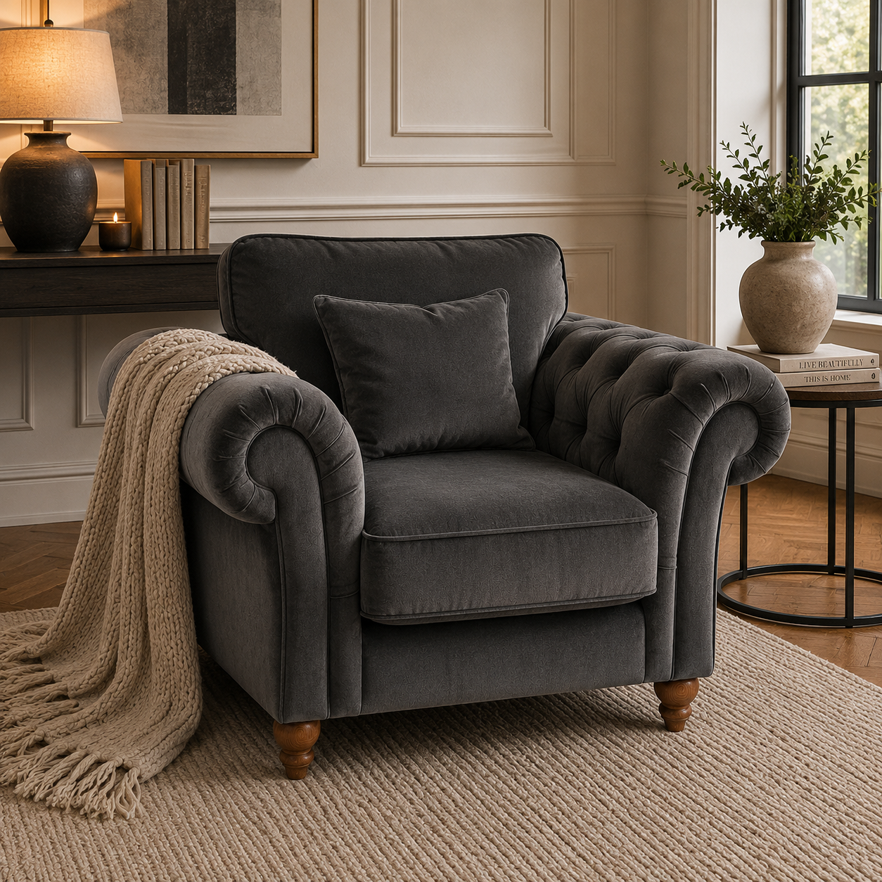 NICOLE 1 Seater Chenille Dark Grey Sofa | FurniFolks - Image 5