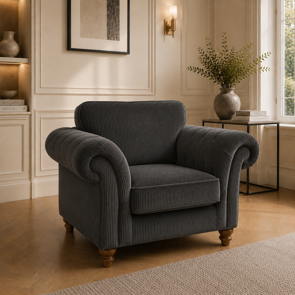 NICOLE 1 Seater Jumbo Cord Dark Grey Sofa | FurniFolks - Image 4