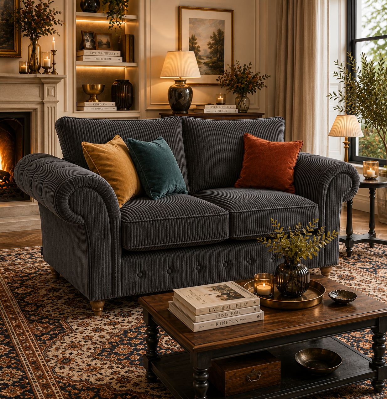 NICOLE 2 Seater Jumbo Cord Dark Grey Sofa 5