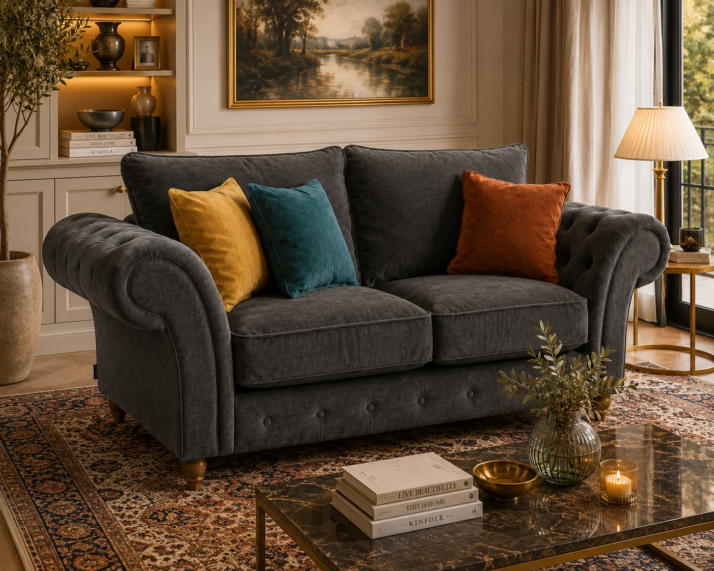 NICOLE 2 Seater Naples & Kensington Dark Grey Sofa - Image 5