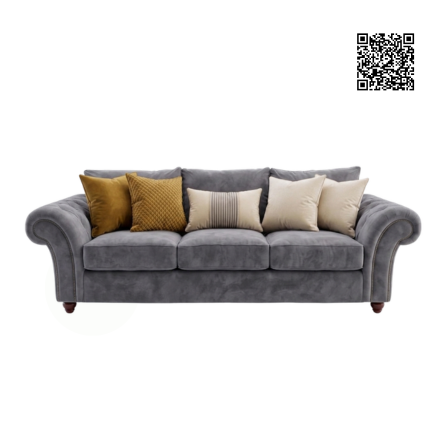 NICOLE 3 Seater Plush Velvet Dark Grey Sofa