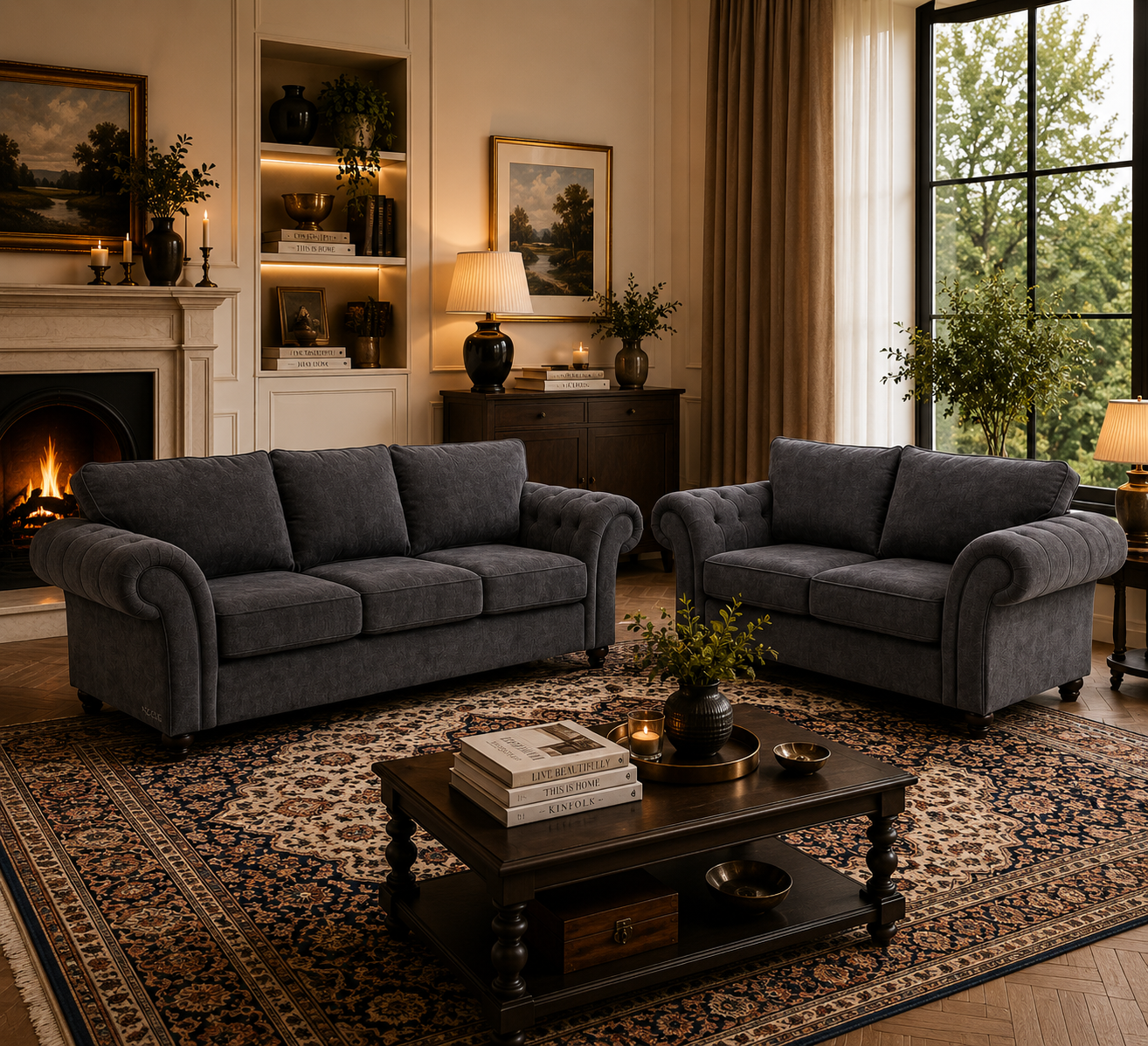 NICOLE 3+2 Seater Chenille Dark Grey Sofa 4