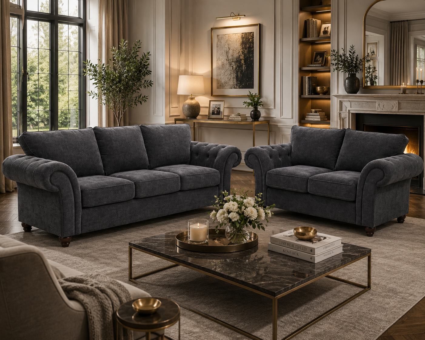 NICOLE 3+2 Seater Chenille Dark Grey Sofa 5