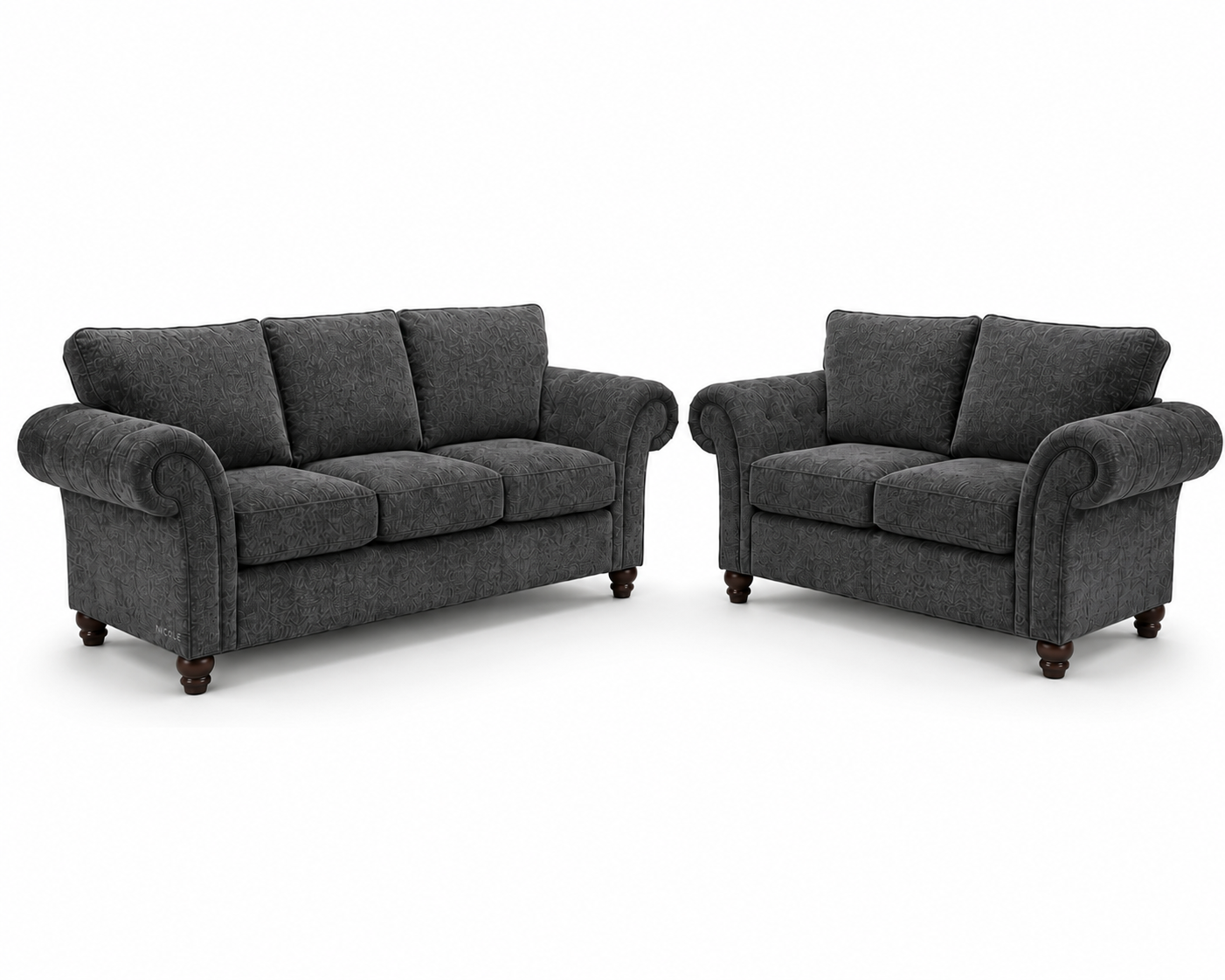 NICOLE 3+2 Seater Chenille Dark Grey Sofa