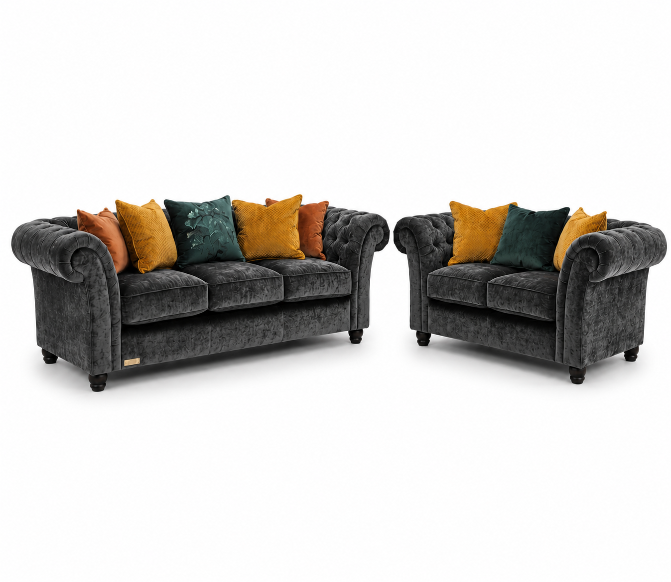 NICOLE 3+2 Seater Crush Velvet Dark Grey Sofa