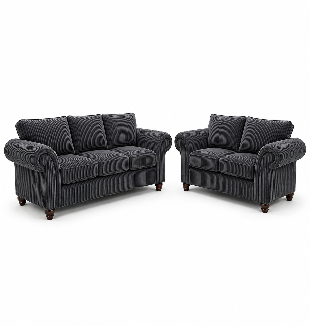 NICOLE 3+2 Seater Jumbo Cord Dark Grey Sofa