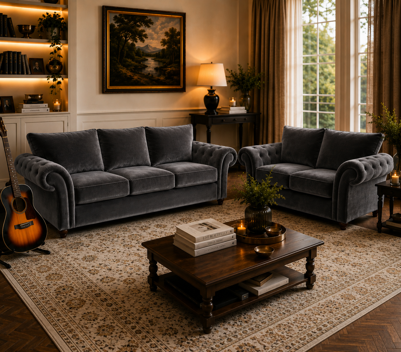 NICOLE 3+2 Seater Plush Velvet Dark Grey Sofa 5