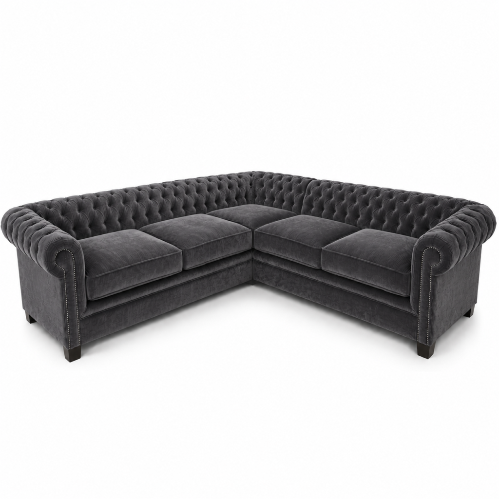 Olympia Chesterfield 5 Seater Corner Sofa Plush Velvet Dark Grey