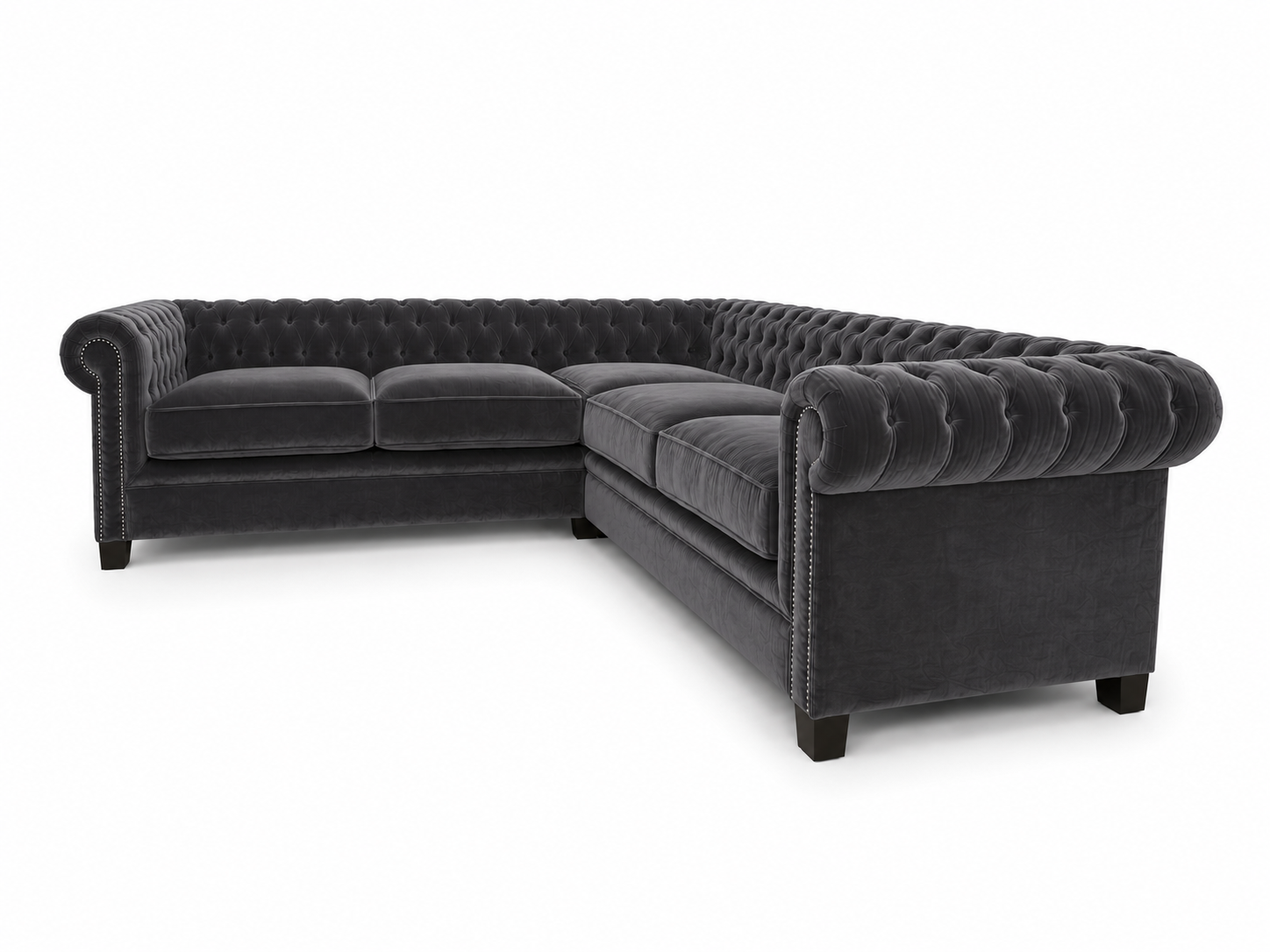 Olympia Chesterfield 5 Seater Corner Sofa Plush Velvet Dark Grey - Image 2