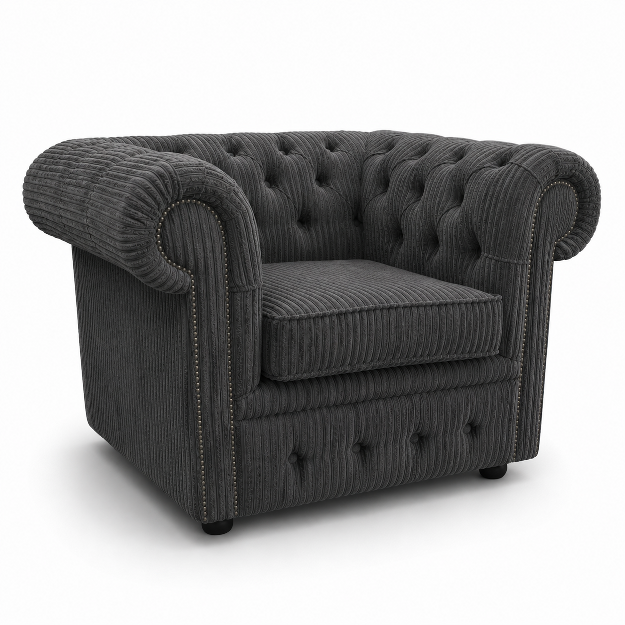 Olympia Chesterfield 1 Seater Jumbo Cord Dark Grey Sofa 1