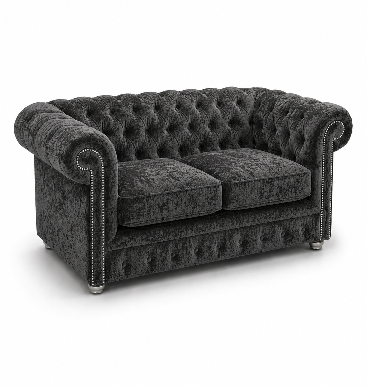 Olympia Chesterfield 2 Seater Crushed Velvet Dark Grey Sofa