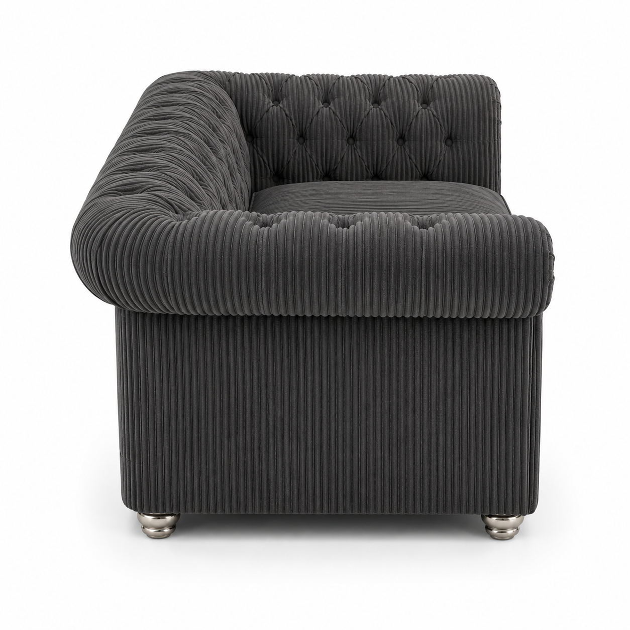 Olympia Chesterfield 2 Seater Jumbo Cord Dark Grey Sofa 2