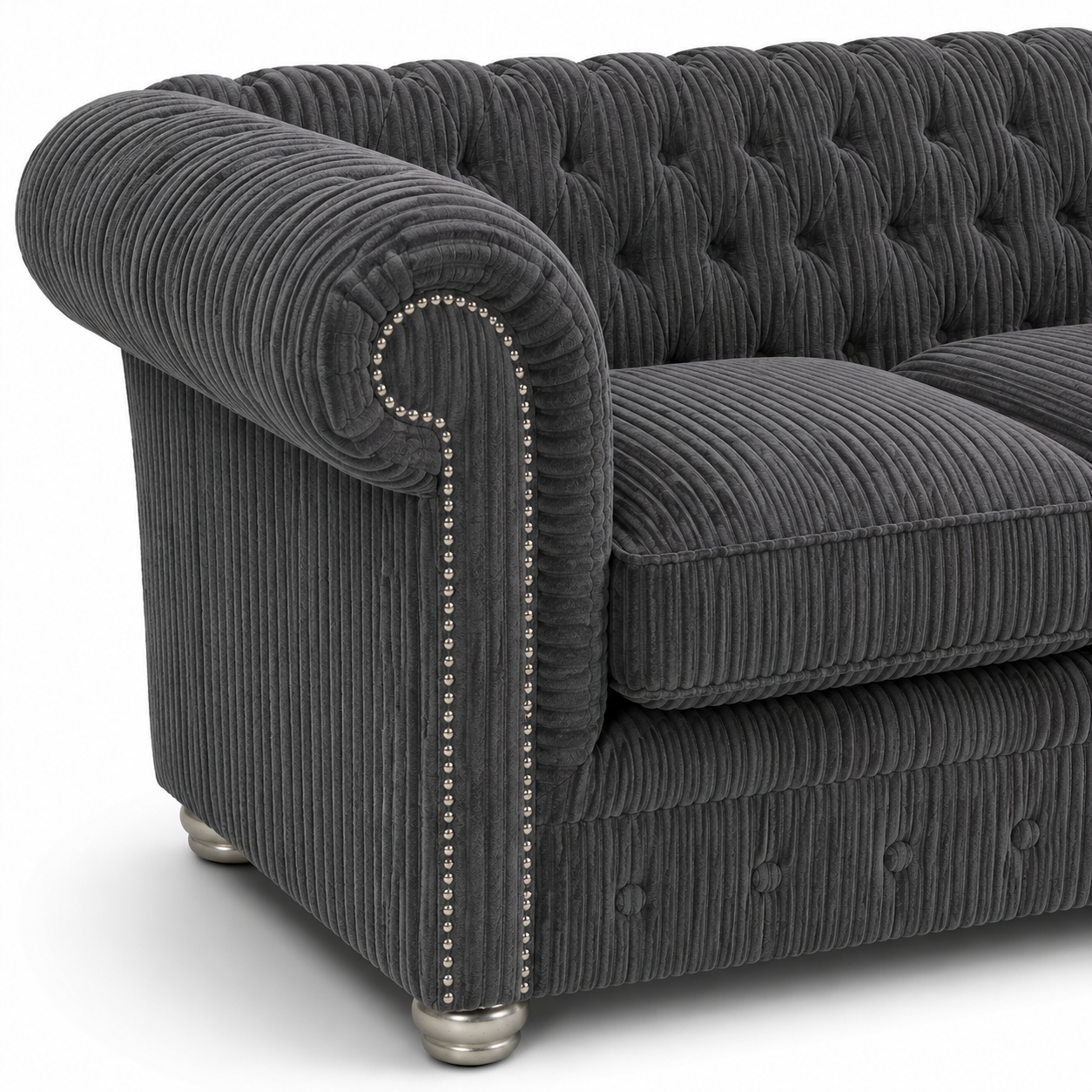 Olympia Chesterfield 2 Seater Jumbo Cord Dark Grey Sofa 3